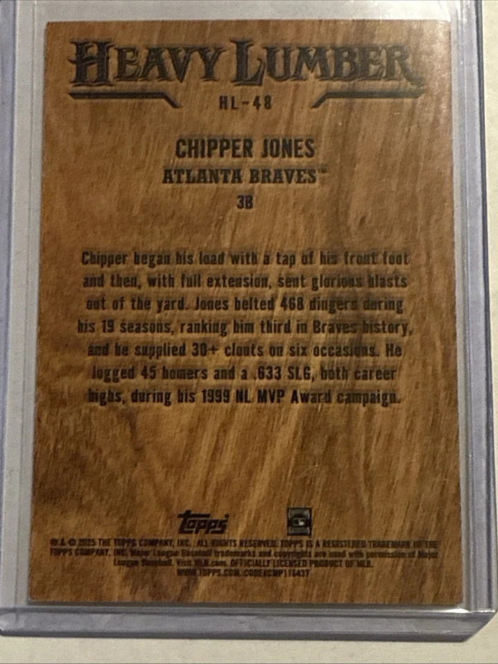 2025 Topps Update Heavy Lumber Chipper Jones HL-48 Atlanta Braves Case Hit Rare - Image 2 of 2