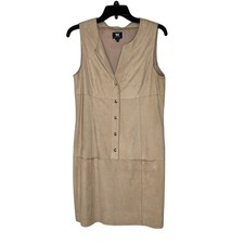 W by Worth Size 8 Tan Faux Suede Button Front Sleeveless Shift Dress