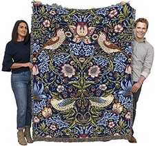 William Morris Strawberry Thief Blanket - Arts  Crafts - Gift Large Indigo