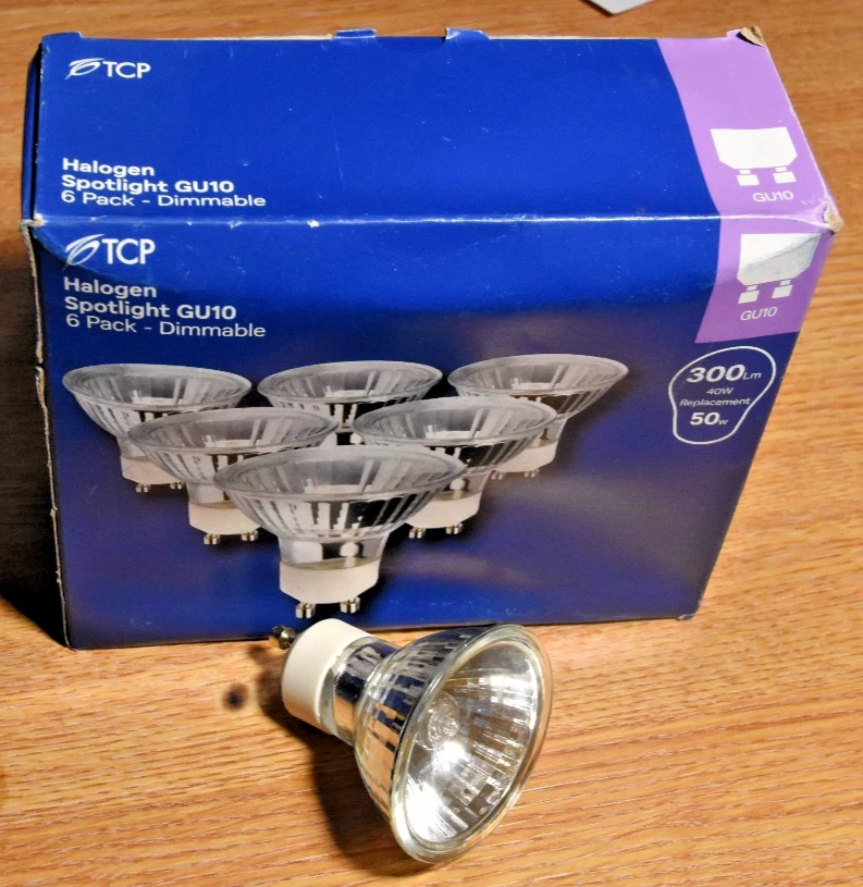 TCP GU10 Halogen Spotlight Bulbs 50W Dimmable 6 Pack Twist Lock 300lm NEW - Image 2 of 3