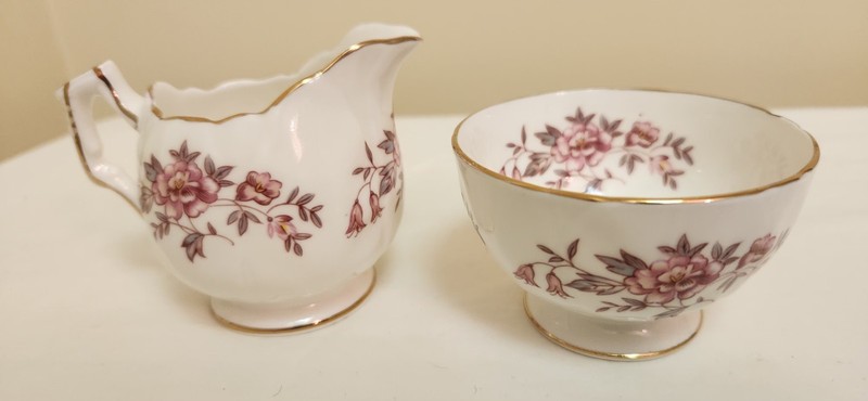 Vintage AYNSLEY Bone China Pink Floral Tiny Cream & Sugar Set. Signed #30