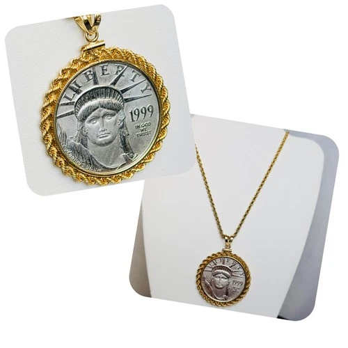 1999 Platinum American Eagle 1 oz Eagle $100 .999 Fine & 14k Gold Chain 1.479 oz