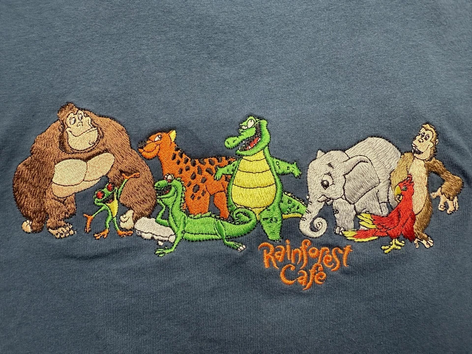 Camisa Rainforest Café Para Hombres Mediana Azul Bordada Gráfica Recuerdo Camiseta Animales Foto 3 de 4