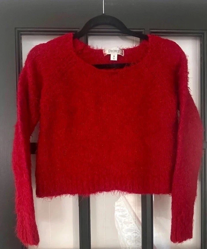 🩷Y2K DECREE M Suéteres Cortos Difusos Brillo Tejido Top Rojo Azul Blanco Conjunto de 3 Foto 3 de 4