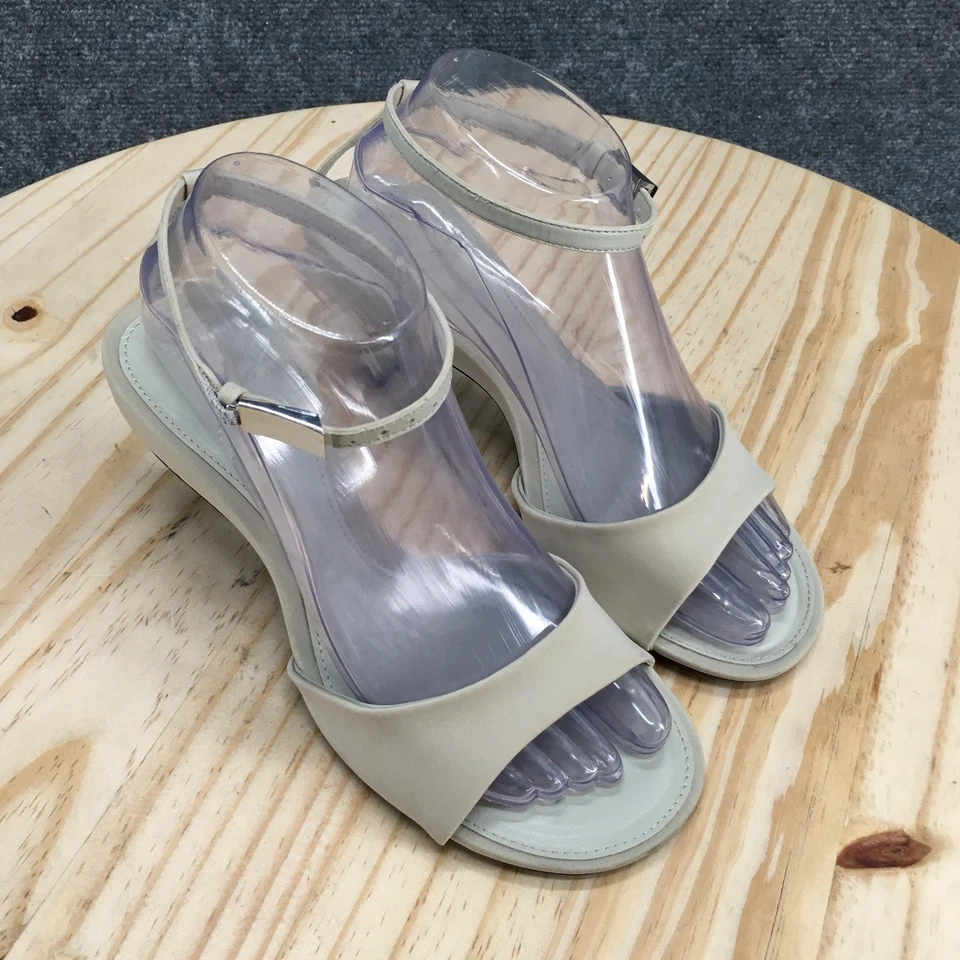 Sandálias femininas ZARA 38 salto gatinho biqueira aberta vestido fivela tornozelo tiras creme - Imagem 3 de 4