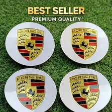 4 Porsche Silver Center Caps Concave 76mm Royal Crest 992 Cayenne 911 Carrera