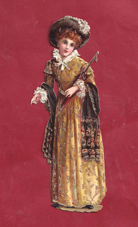 Très Rare Chromo Or Decoupis Mode 1800. Magnifique Jeune Fille En Miel& Ombrelle