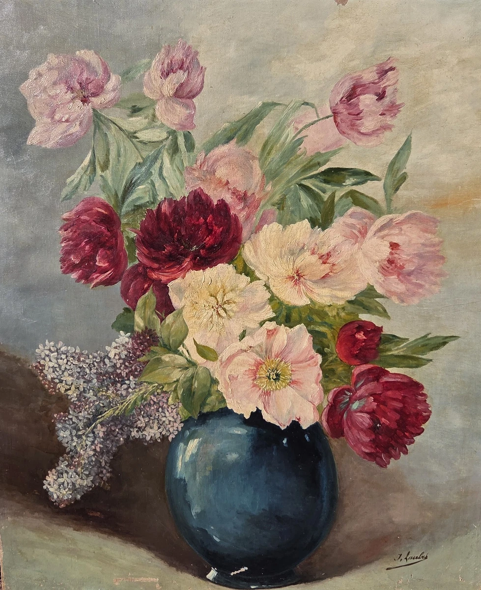 Lnxp Magnifique tableau Nature Morte Fleurs 56 x 46 cm Photos Baroque Antique Repro Cadre Fleurs Vase Paradis des Fleurs 50B
