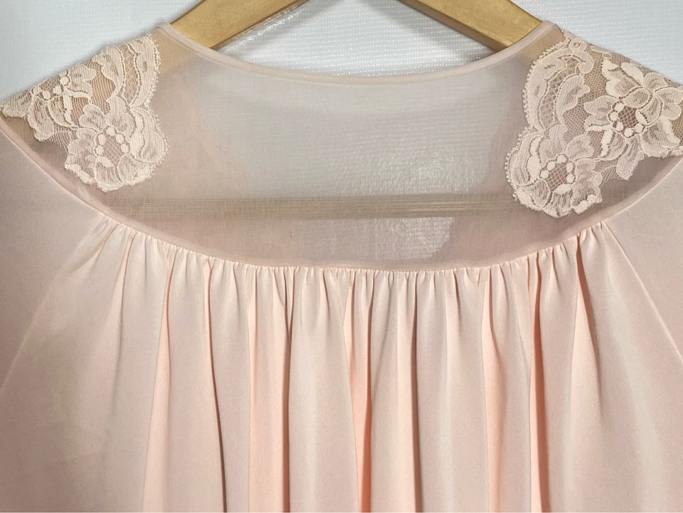 Vintage Shadowline Peach Embroidered Lace Nightgown & Robe Set Size Small - Image 3 of 4