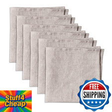 Linendo 100% Pure Linen Dinner Napkins 15x15 Inch Natural - Set of 6