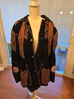 3B WEST Tansmith Suede Leather Fringe Beaded Native American Style Jacket Size M