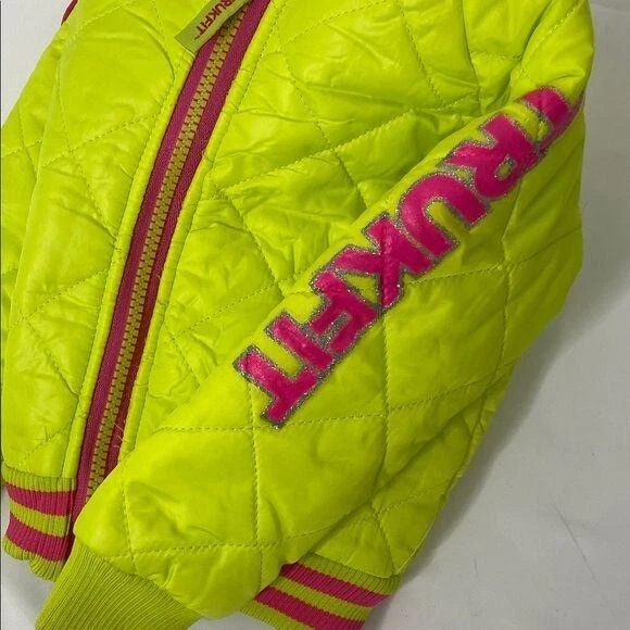 Chaqueta Bomber Niña Talla 24 Meses Trukfit Amarilla y Rosa Acolchada Universitaria Foto 4 de 4