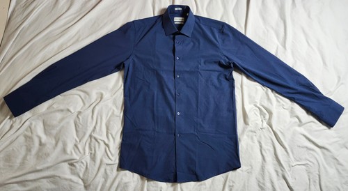 Lucky Brand Slim Fit Dress Shirt Men's Size 15 Long Sleeve Blue 4Way Stretch