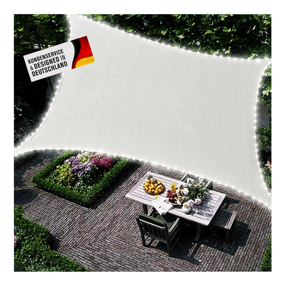 Sonnensegel Rechteckig 4x3 m Wasserdicht mit LED Beleuchtung am Rand in Wei