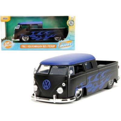 34231 BY JADA 1963 VOLKSWAGEN BUS PICKUP MATT BLACK W/FLAMES