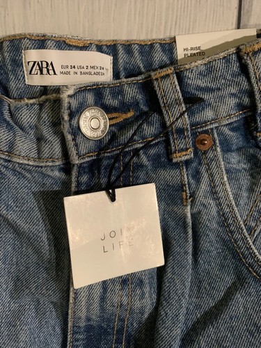 NWT Zara Size 2 Blue High Rise Pleated Slouchy Denim Jeans - Picture 7 of 8