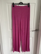 Ladies Pink BOOHOO Elastic Waist Wide Leg Sparkle Trousers - Size 12