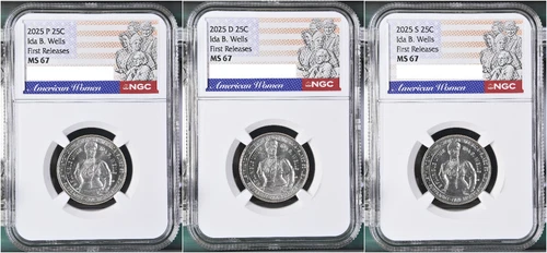 2025 P D S Ida B. Wells Quarter NGC MS 67 First Releases 3 Coin Set