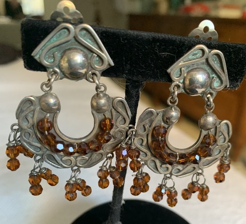 VINTAGE CONSUELO CAMPOS STERLING, TOPAZ CHANDELIER CLIP-ON EARRINGS - Picture 12 of 12
