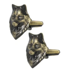 Antique Brass Tone Wolf Head Cufflinks For Men