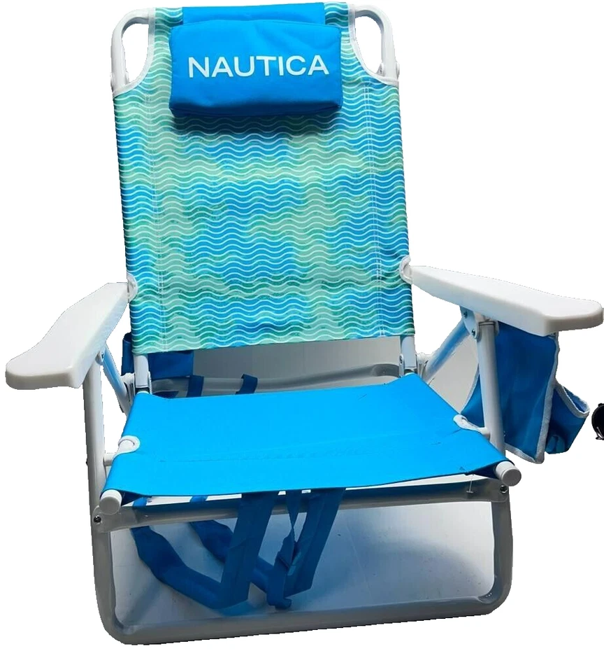 Nautica Foldable Bayside 5 Position Beach Chairs in Blue - Image 2 of 4