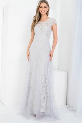 Gray Lace Overlay Maxi Dress Ball Gown Size Large Open Back Tall | eBay