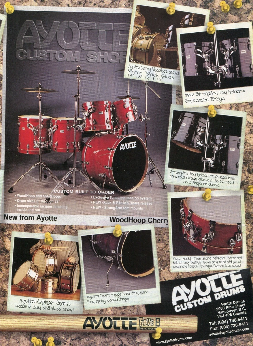 1998 Print Ad of Ayotte Custom Shop WoodHoop Cherry Drum Kit eBay