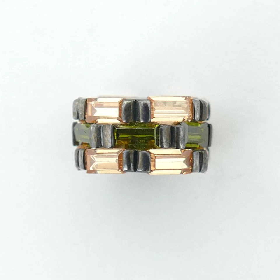 PIEDRAS APILADAS DE PLATA ESTERLINA 925 CHAMILIA GENUINAS - VERDE Y MELOCOTÓN + ENCANTO CIRCONITA Foto 4 de 4