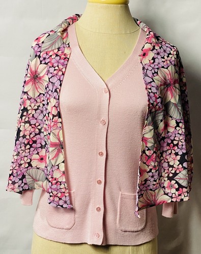 Sag harbor Women Petite Knit Cardigan With Scarf Attached Size PS Pink