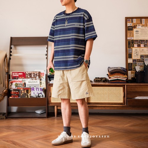 Red Tornado Heavyweight Blue Stripe T-Shirt Loose Summer Men's Shirt Casual Tee - Picture 8 of 19