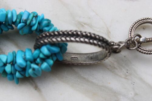 Vintage Estate Sterling Silver 925 & Chunky Turquoise Stones Chips 29” Necklace - Picture 6 of 16
