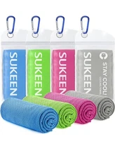 4 Pack Cooling Towels Plus Individual Carrying Pounches And Clips