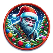 Christmas Bigfoot Patch Iron-on Applique Sasquatch Myth Legend Folklore Santa