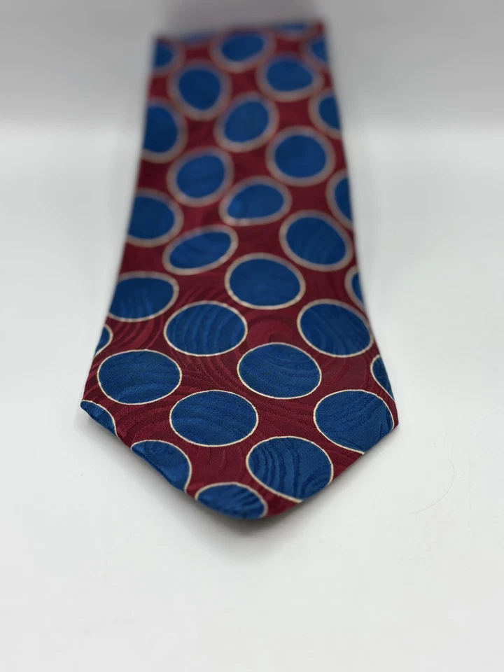 Corbata de seda Henry Grethel azul rojo 3,75”x59” tejida en Italia corbata clásica Foto 3 de 4