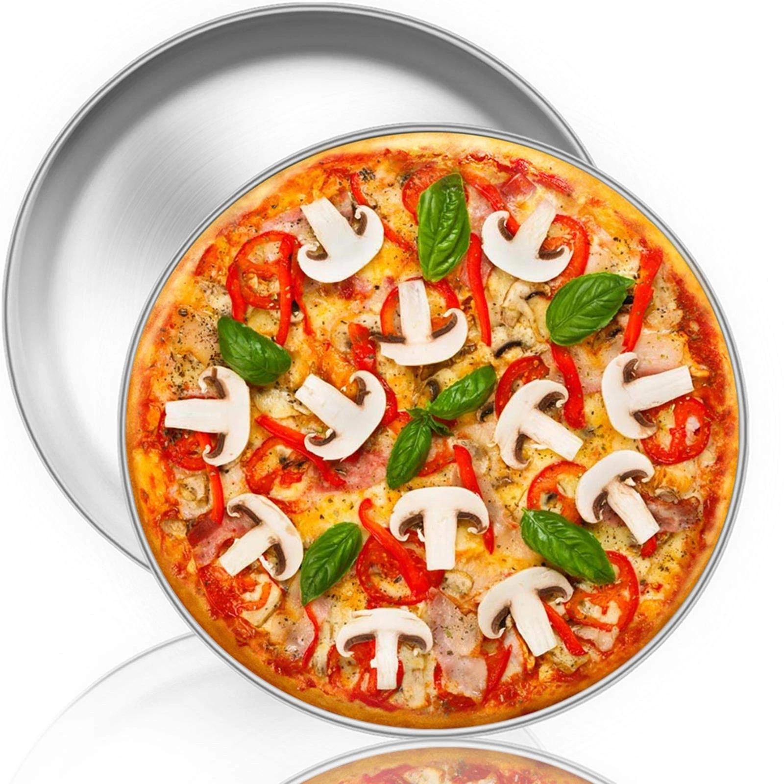 2 Pack 12 Inch Stainless Steel Pizza Baking Pan Round Oven Tray Cooking Pan