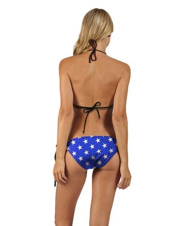 Stars Stripes American Flag Bikini USA Patriotic Tie-Top Swimsuit Swimwear O/S[] - Image 3 of 4