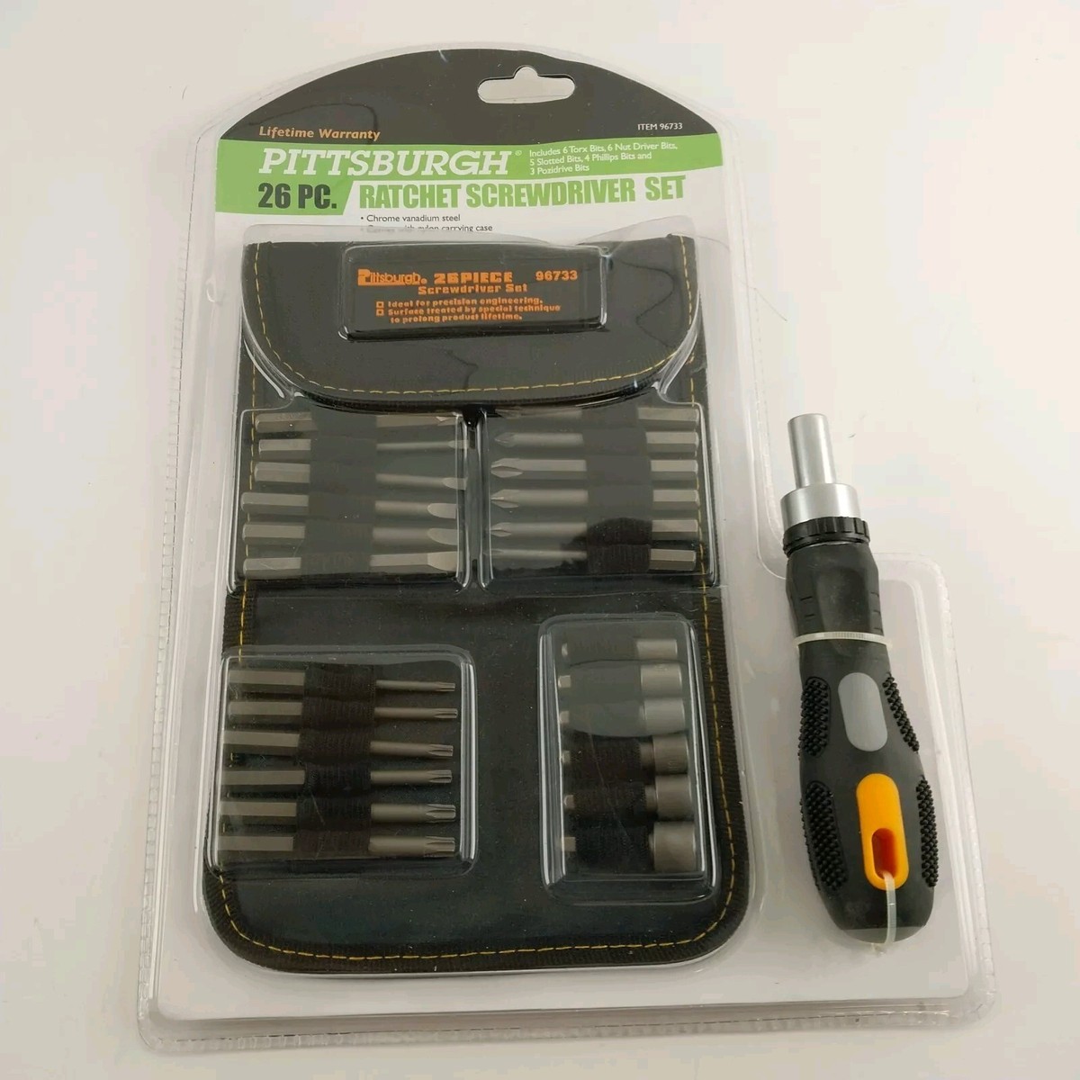 min10 ♪ Pittsburgh Ratchet Screwdriver Set 26 Pc Torx Bits Nut Driver