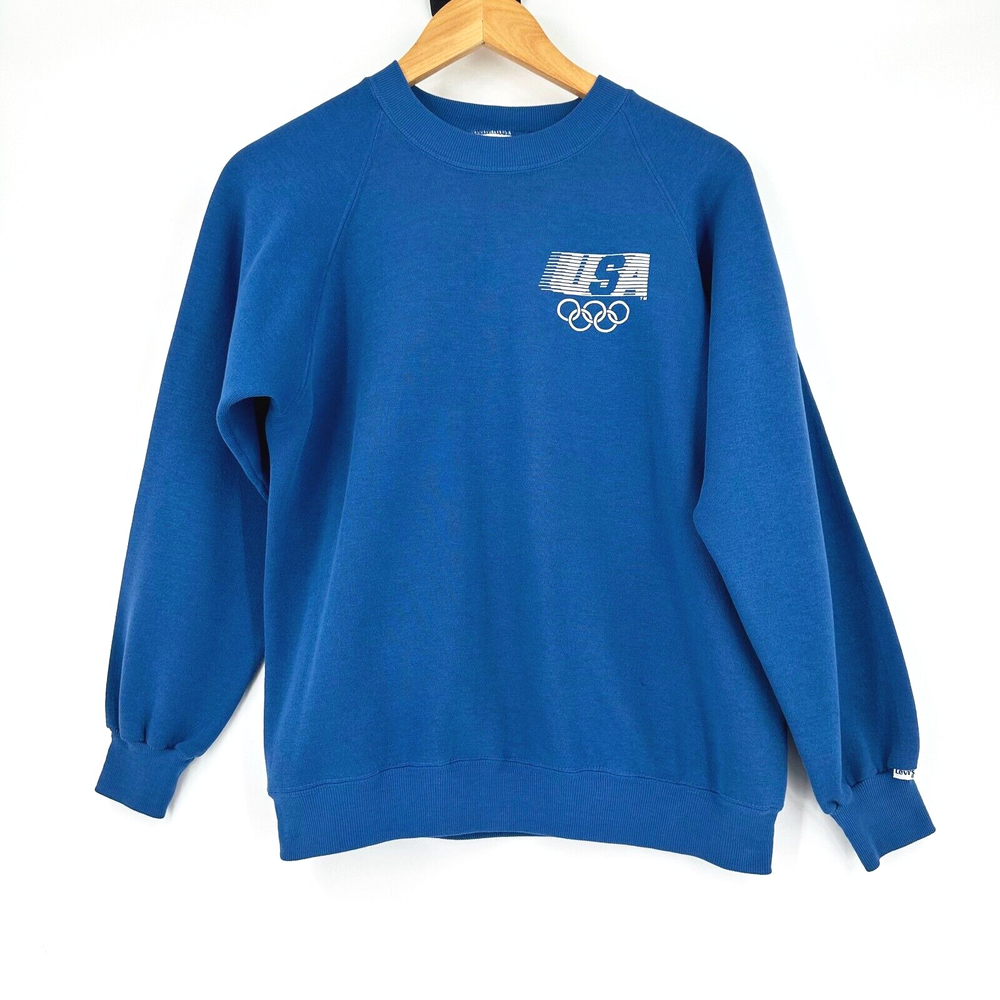 Vintage 1980's Levi's Crew Neck Olympic Games Sweatshirt Medium USA Blue Sports