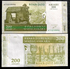 Madagascar 200 Ariary P87 2004 Banknote World Paper Money UNC Currency Bill Note