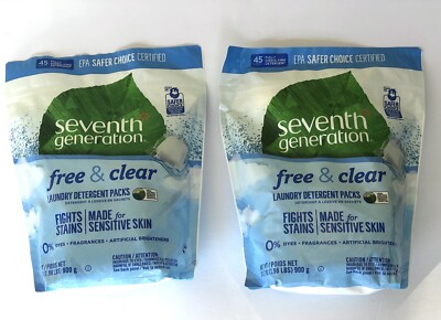 (2) Seventh Generation Free & Clear Laundry Detergent 45 Packs Sensitive Skin