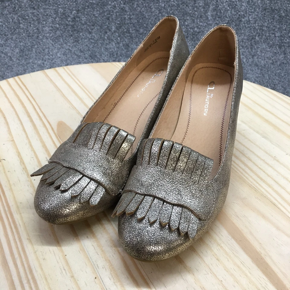 Zapatos de lavandería chinos CL para mujer 7,5 Anete brillo mica flecos bomba dorado metálico Foto 3 de 4