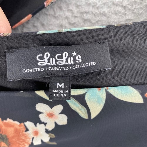 Lulus Dress Womens Medium Feeling Of Love Black Multi Floral Long Bell Sleeves - Picture 6 of 10