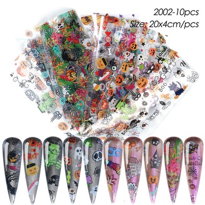 Halloween Nail Stickers Pumpkin Skeleton Nail Art Stickers Foil Transfer Decals Ebay