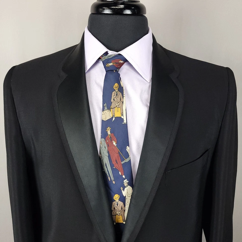 Esmoquin vintage After Six para hombre 41L negro lana satinado ribete 2 piezas boda formal años 60 Foto 2 de 4