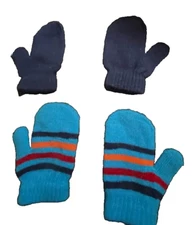 Winter Mittens Knitted Striped Colorful Blue 2 pairs Infant Toddler