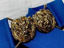 Vintage Accessocraft NYC Couture Gold Lions BELT Buckle Elastic Royal Blue 1980s