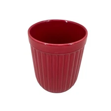 Farberware Kitchen Utensils Holder Red Canister Ribbed Ceramic Crock Stoneware