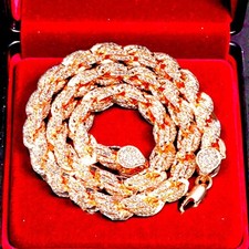 9mm Iced Out Rope Chain Necklace   Rose Gold Hip Hop Bling for Men  Women 22"