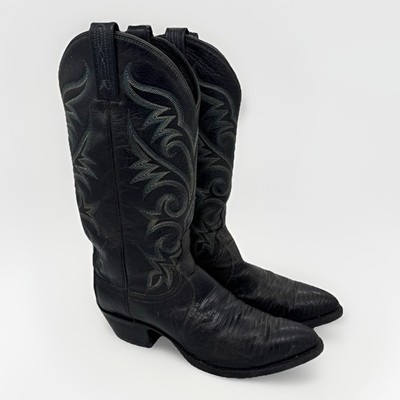 Dan Post Lizard Skin Boots Men s 8D Vintage 80s Black Pointed Toe Western