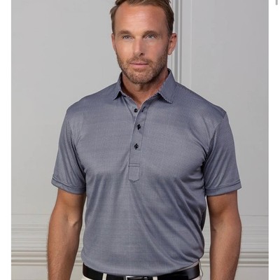 Collars & Co Men XL Dress Collar Polo Black White Houndstooth Short Sleeve NEW
